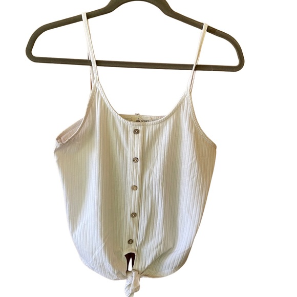 White Ribbed Tank Top w/ Knot in the Front - Picture 1 of 5